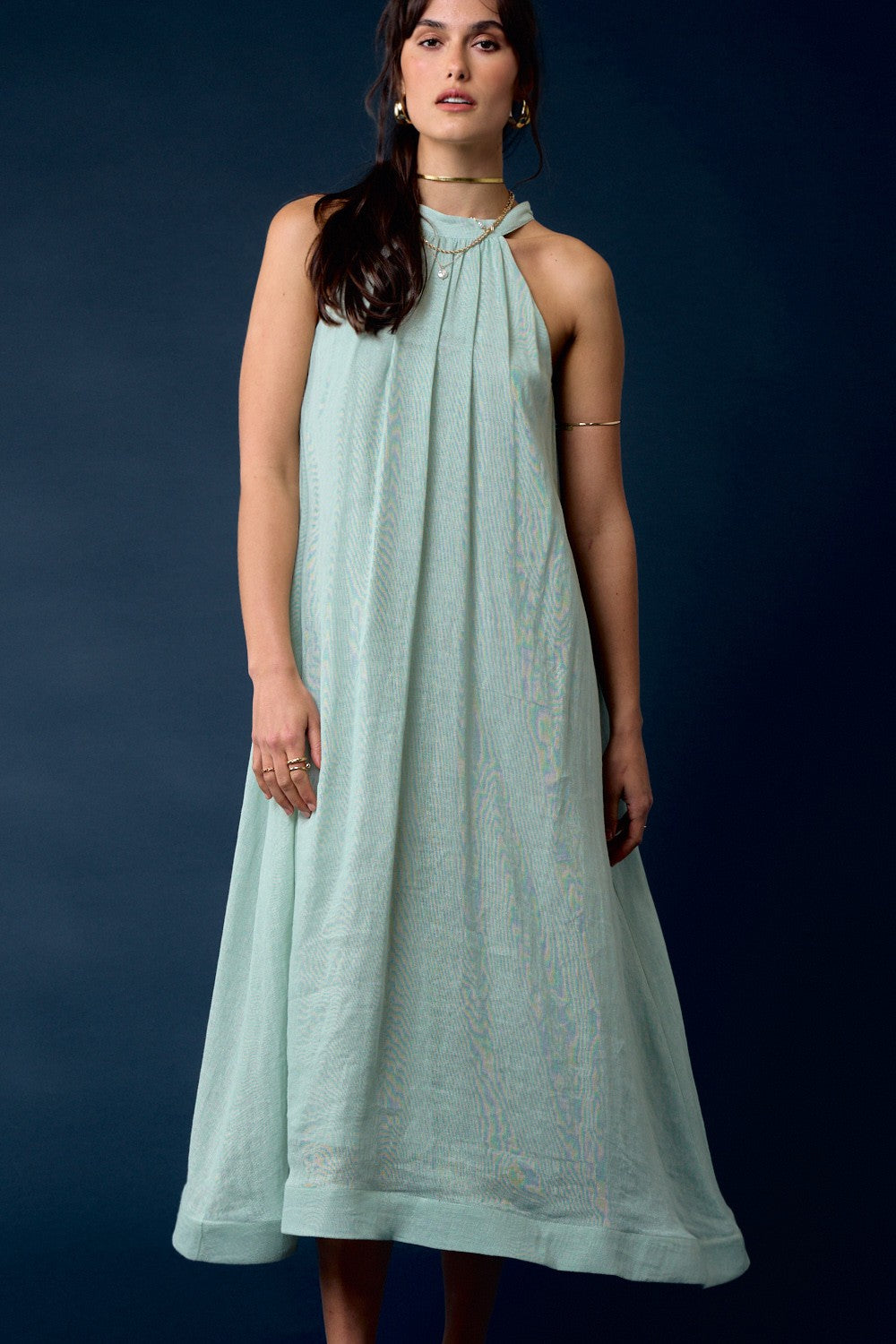 Sky Linen Halter Maxi Dress