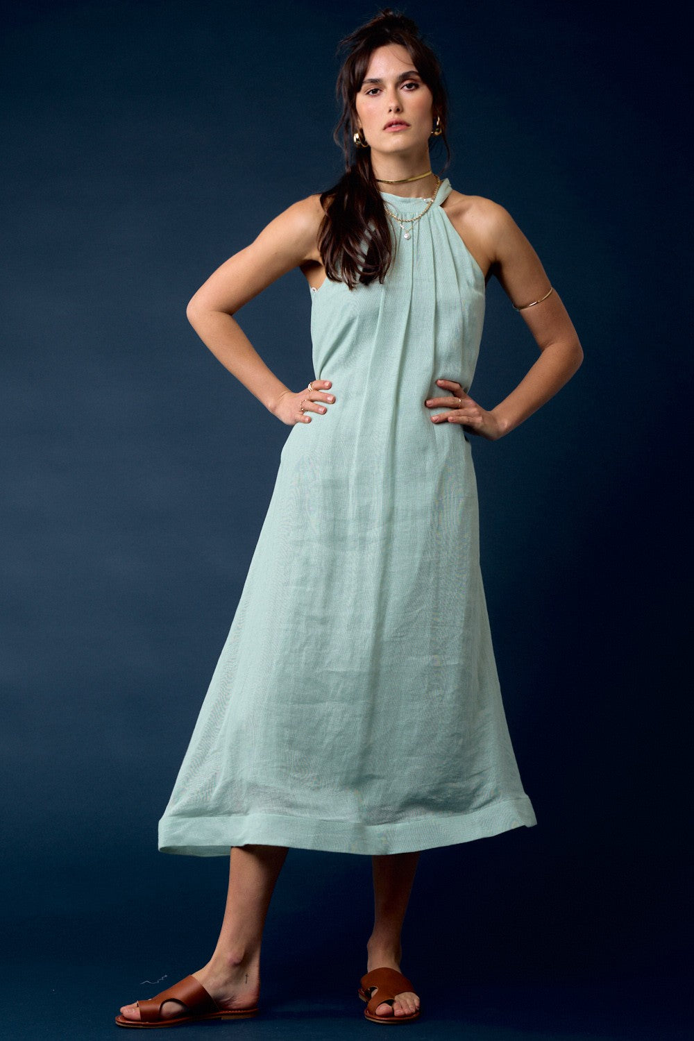 Sky Linen Halter Maxi Dress