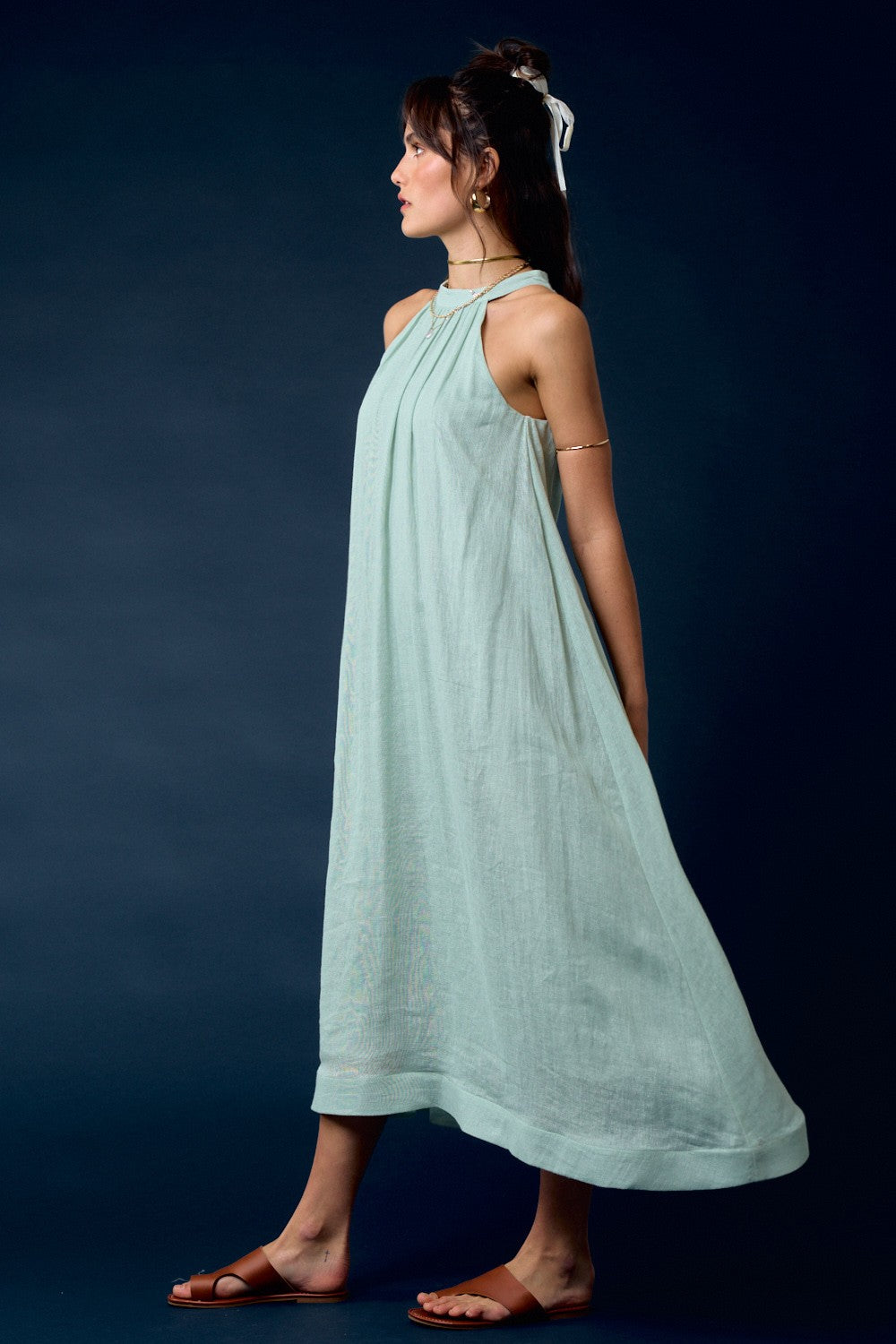 Sky Linen Halter Maxi Dress