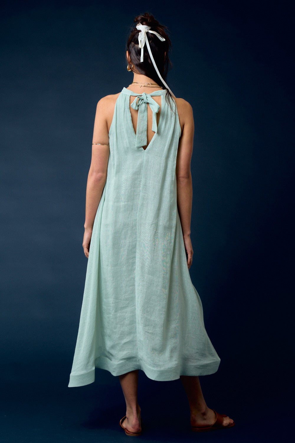 Sky Linen Halter Maxi Dress