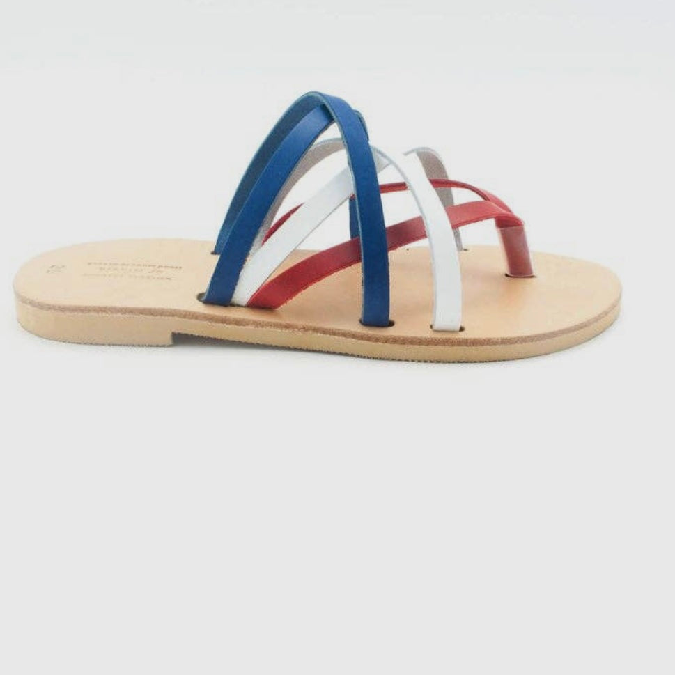 Red white deals and blue sandals