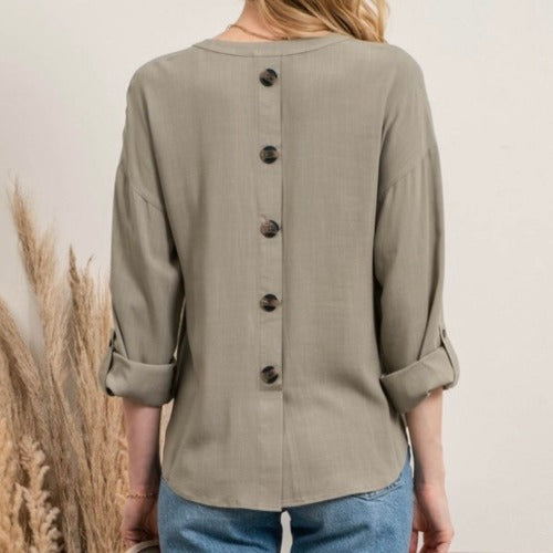 BP Back Button Long Sleeve Shirt - Sage Green