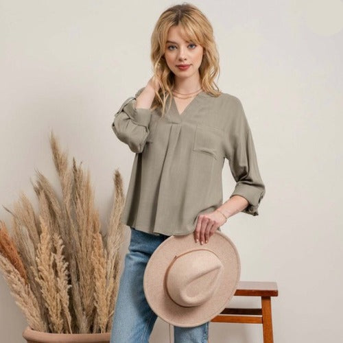 BP Back Button Long Sleeve Shirt - Sage Green