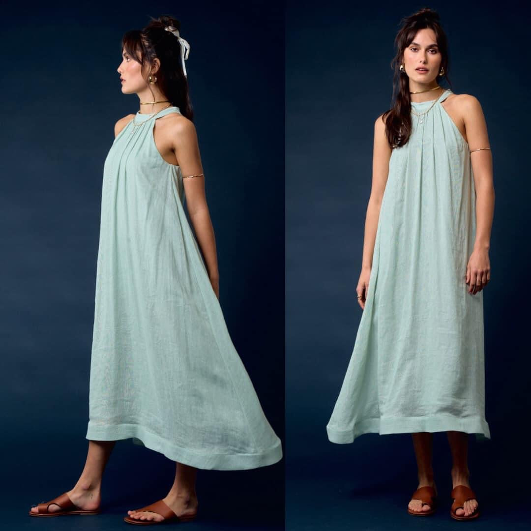 Sky Linen Halter Maxi Dress